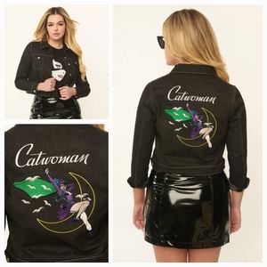NWT DC Comics x Unique Vintage Black Denim Catwoman Jean Jacket XS/2